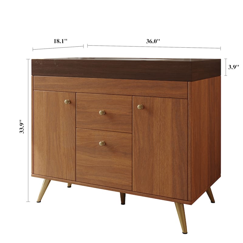 36" Modern Freestanding Bathroom Vanity with Sintered Stone Top, Ceramic Sink & Smart Storage