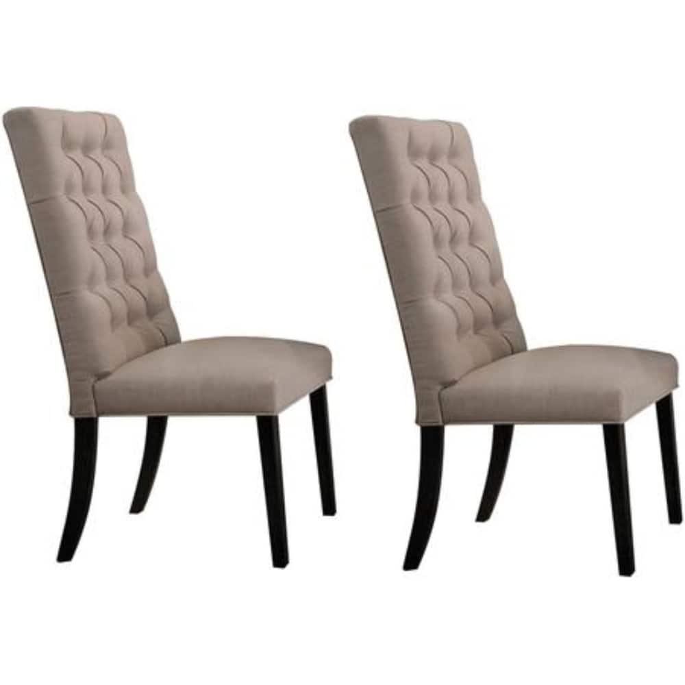 Wooden Dining Side Chair with Button Tufted Back, Set of 2, Tan Brown and Black - 43 H x 23 W x 19 L Inches