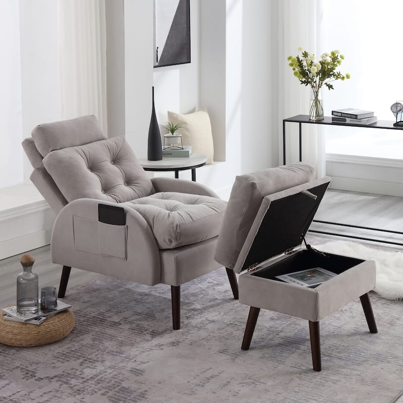 HOMYKA Upholstered Chaise Lounge Chair with Adjustable Backrest Storage Ottoman