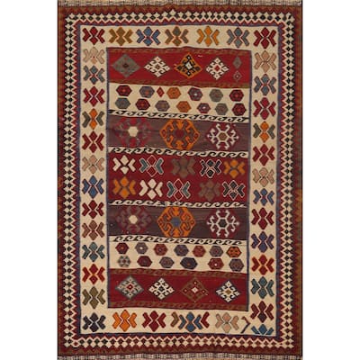 Kilim Qashqai Nomadic Persian Vintage Rug Flatweave Wool Carpet - 5'3"x 7'7"