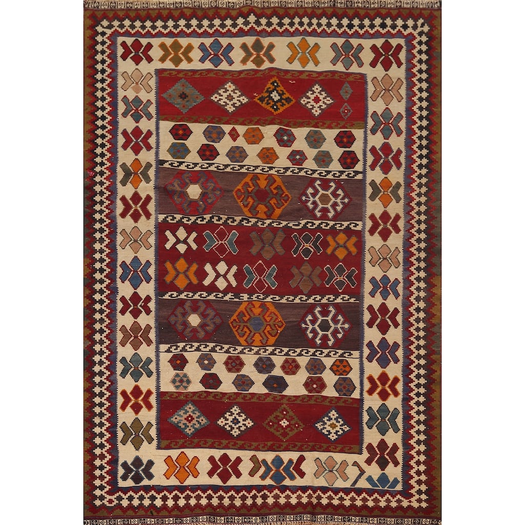 Kilim Qashqai Nomadic Persian Vintage Rug Flatweave Wool Carpet - 5'3"x 7'7"