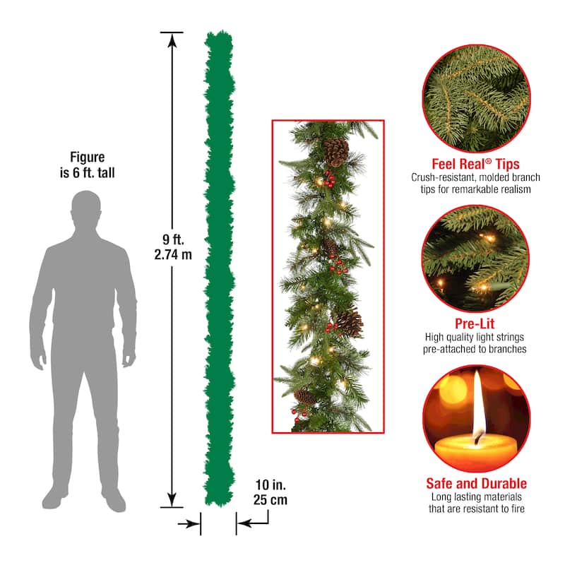 National Tree Company 9 ft. Feel-real Colonial Garland with 50 Clear Lights - 9 ft