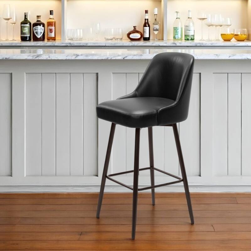 30" Black And Bronze Faux Leather And Steel Bar Height Swivel Bar Chair - Black