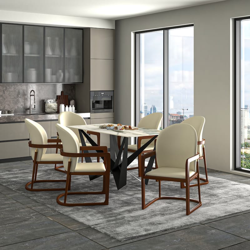 LeisureMod Svelta Modern Leather Dining Chair - Mid century Accent Arm Chair for Home Office Kitchen Dining Room