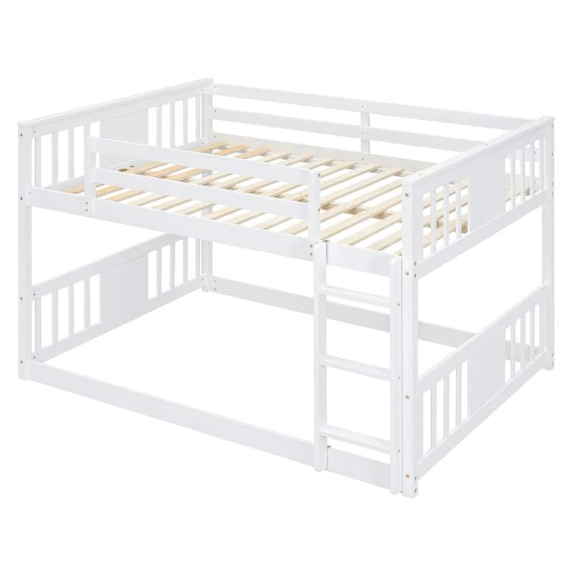 Full Over Full Size Wood Bunk Bed with Ladder