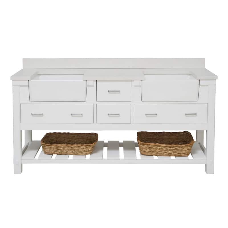 KitchenBathCollection Charlotte 72" Double Farmhouse Vanity with Quartz Top