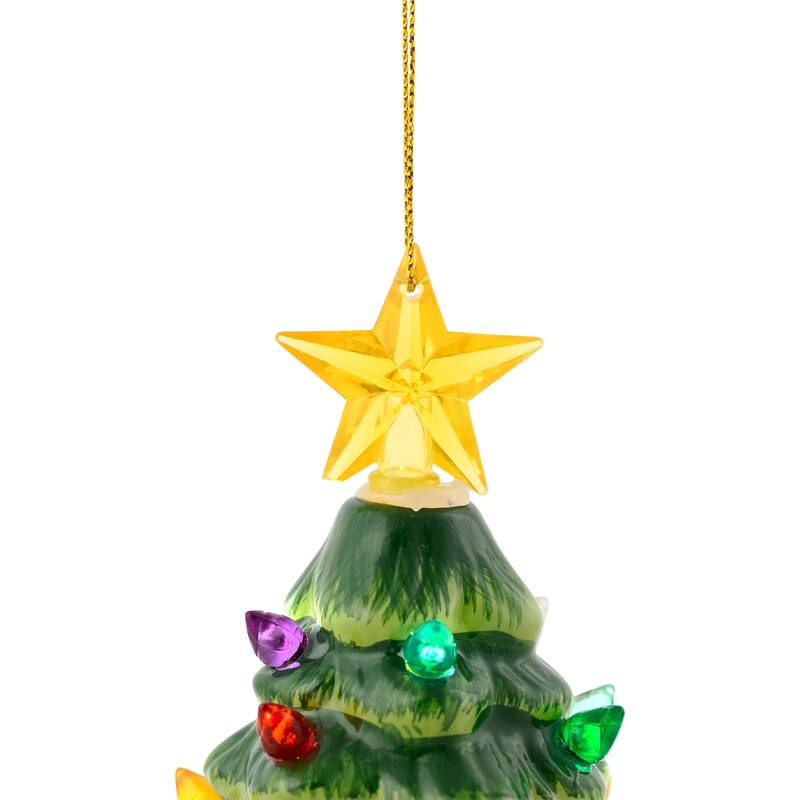 LED Lighted Mini Retro Christmas Tree with Gold Star Ornament - 5.25" - Green