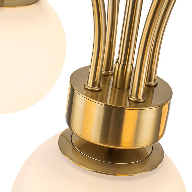 Modern 5-Light Curved Arm Opal Glass Globe Sputnik Chandelier 30in