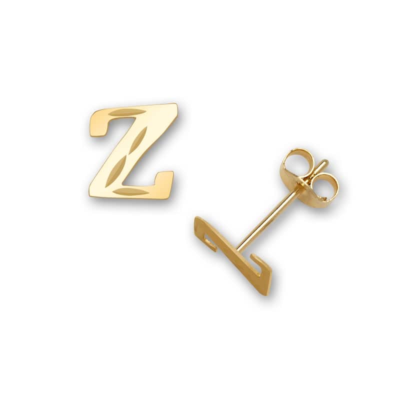 Curata Solid 14k Yellow Gold Diamond-cut Monogram Initial Pair Earrings - Orange