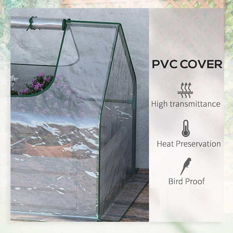 Galvanized Raised Garden Bed with PVC Greenhouse Cover, Outdoor Metal Planter Box for Flowers, Fruits, Vegetables, and Herbs