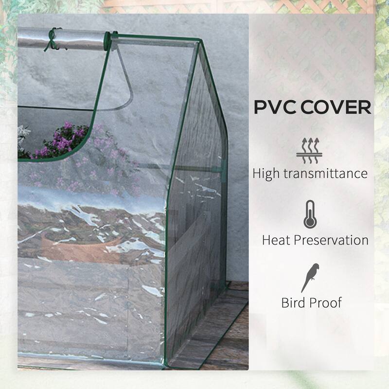 Outsunny Raised Garden Bed with Mini Greenhouse, Steel Outdoor Planter Box with Plastic Cover, Roll Up Window