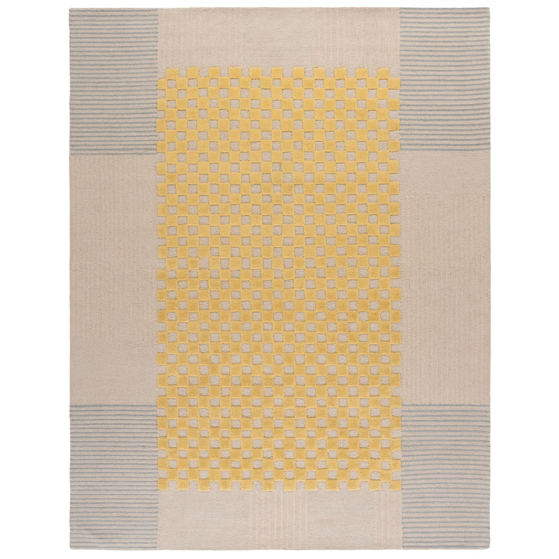 SAFAVIEH Handmade Genre Kiek Checkered Wool Rug - 9' x 12' - Gold/Beige