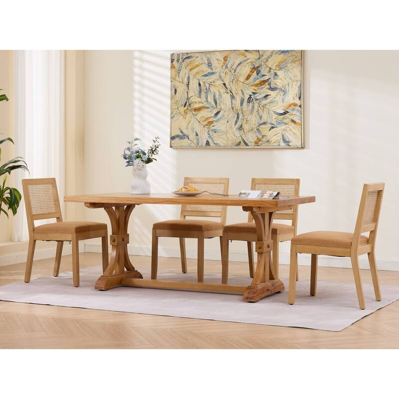 Roomfitters Upholstered Dining Chair Set of 2 with Rattan Back & Wood Legs, Modern Farmhouse Side Chair for Kitchen