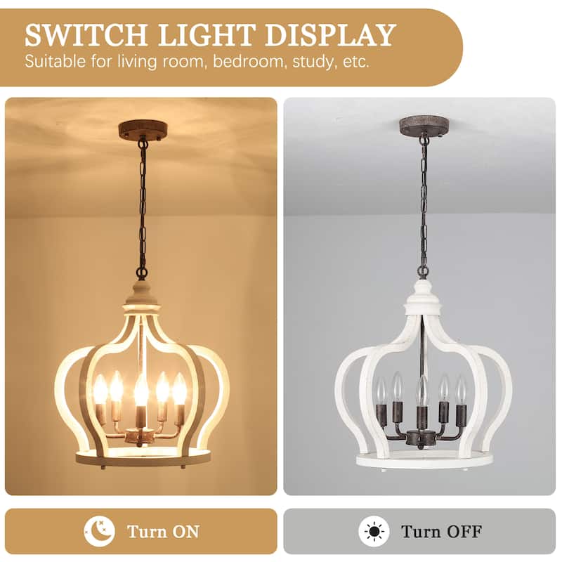 5-Light Candlestick Crown Hanging Linear Chandelier Lighting Fixture for Kitchen Island