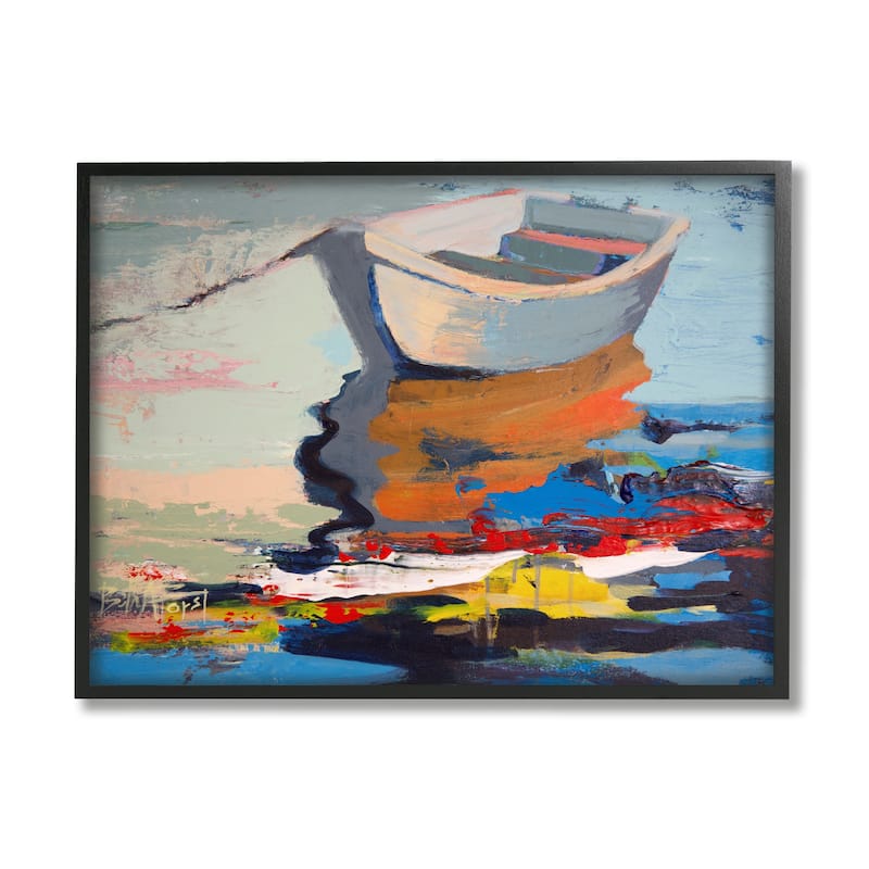 Stupell Simple Rowboat Reflection in Abstract Lake Water Framed Wall Art - Multi-Color - 24 x 30 - Black