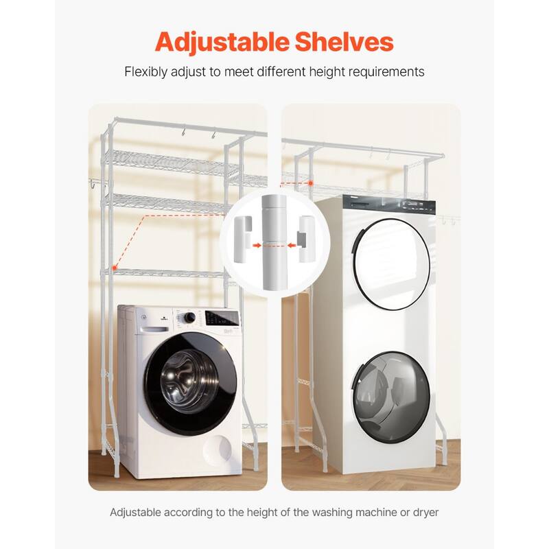 Adjustable Laundry Room Storage Shelf Over Washer and Dryer Sturdy Carbon Steel Organizer Rack
