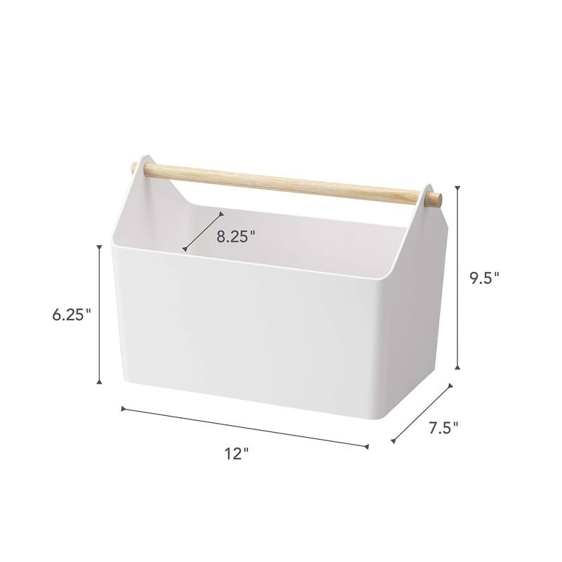 Yamazaki Home Storage Caddy, Plastic and Wood, Holds 4.4 lbs - L 8.27 x W 14.57 x H 9.45 inches