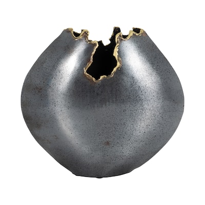 Sagebrook Home Metal Vase - 10" Round Chipped, Elegant Black Decor Piece for Modern Homes