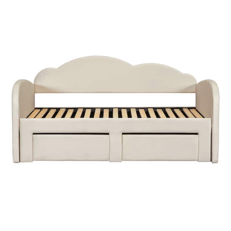 Twin Cloud Velvet Daybed with Trundle, Drawers, and USB