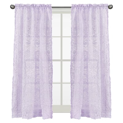 Purple Floral Rose 84in Window Treatment Curtain Panel Pair - Lavender Flower Luxurious Elegant Princess Vintage Shabby Chic