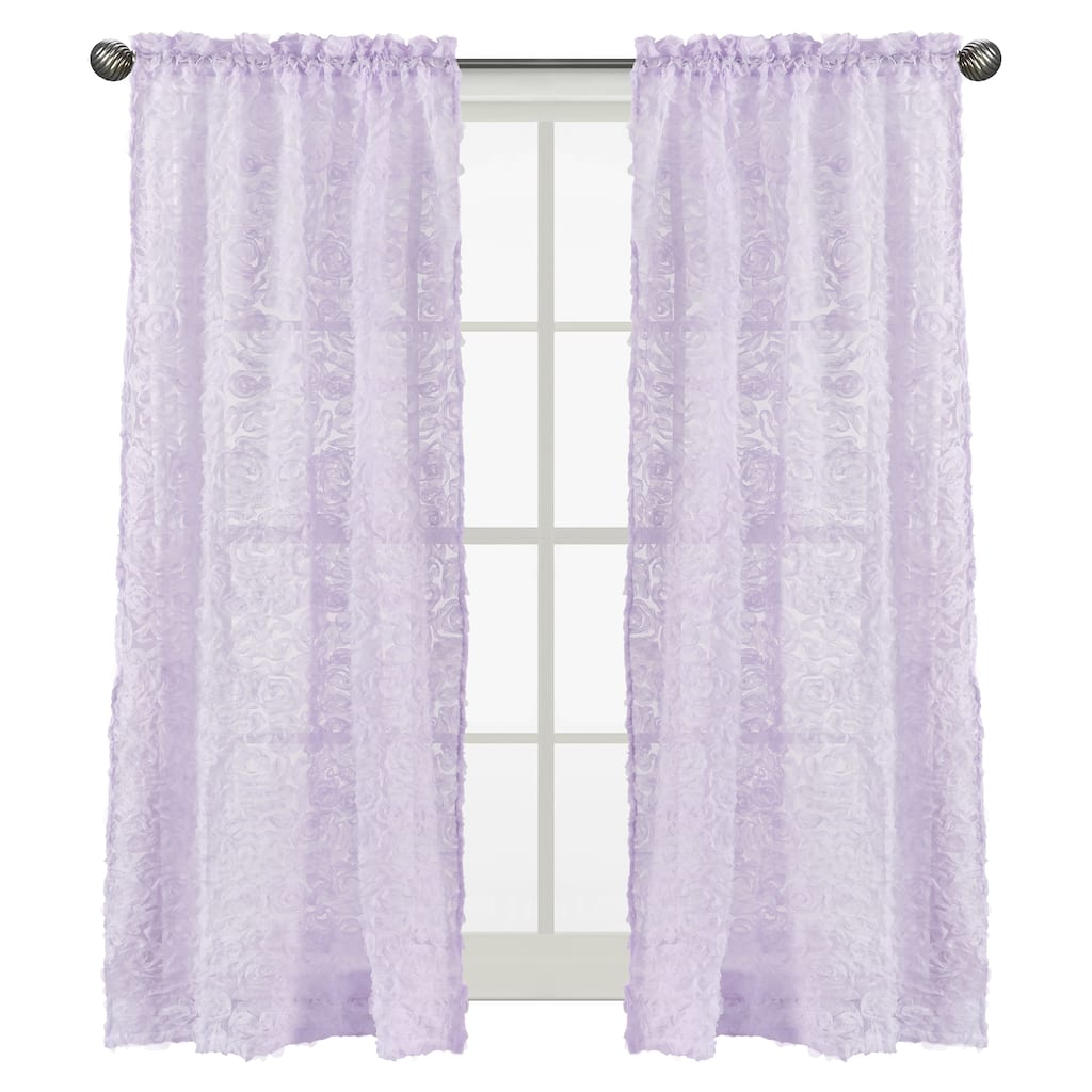 Purple Floral Rose 84in Window Treatment Curtain Panel Pair - Lavender Flower Luxurious Elegant Princess Vintage Shabby Chic