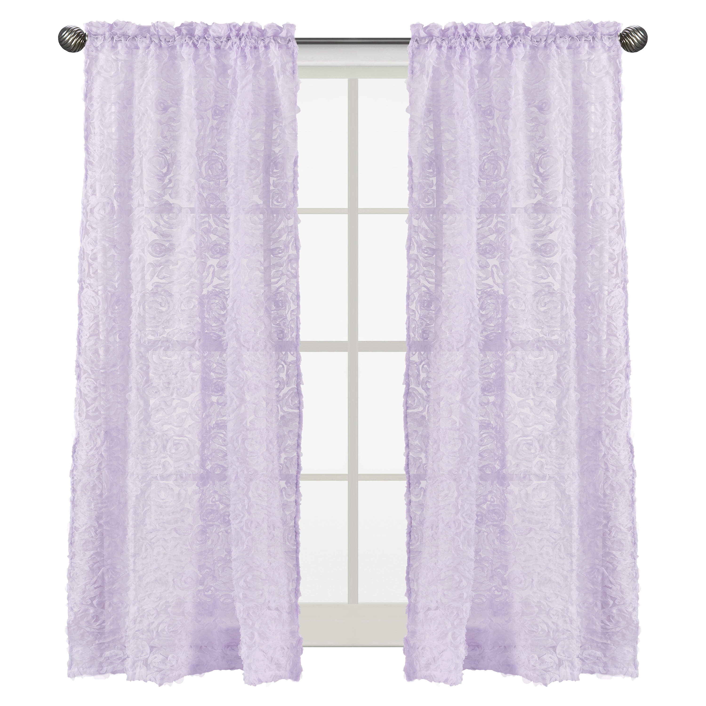 Purple Floral Rose 84in Window Treatment Curtain Panel Pair - Lavender Flower Luxurious Elegant Princess Vintage Shabby Chic