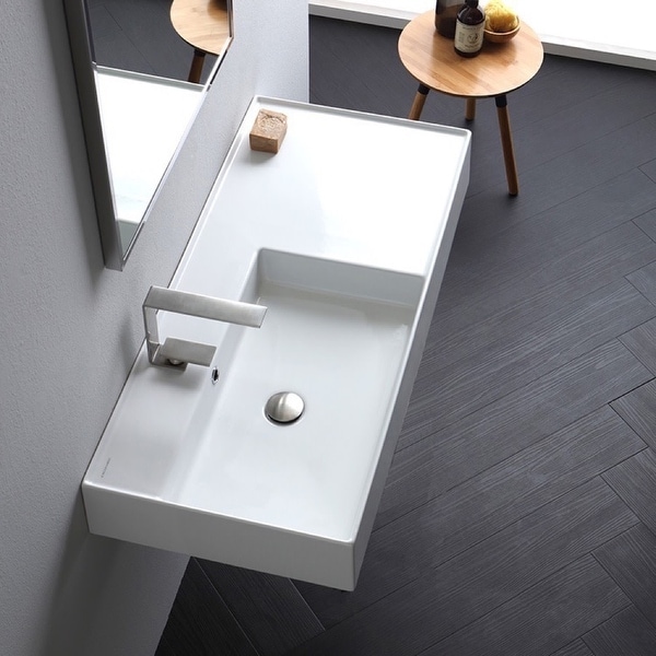 Nameeks Scarabeo 5119 Scarabeo Teorema 2.0 40" Rectangular Ceramic Vessel or Wall Mounted Bathroom Sink with Overflow