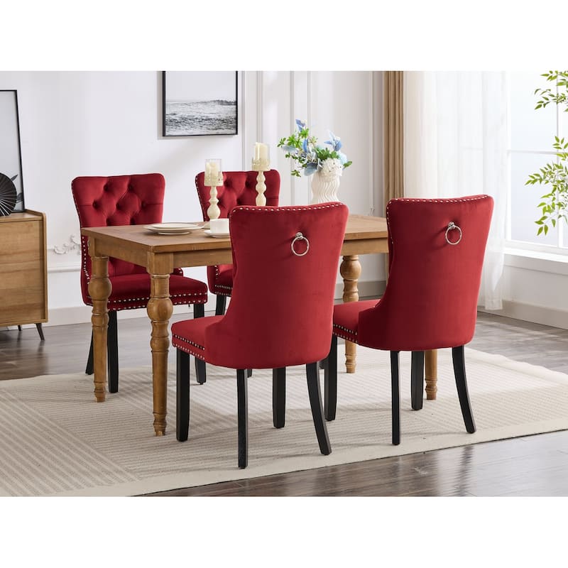 Velvet Dining Chairs Set of 2, Tufted Upholstered Accent Chairs, Dining Chair with Nailhead Trim and Solid Wood Legs