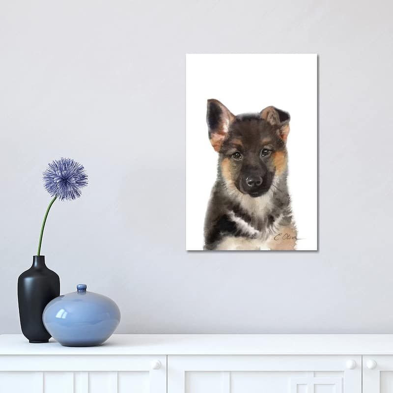 iCanvas "German Shepherd Puppy" by Watercolor Luv Canvas Print - 18x12x1.5