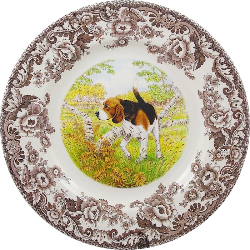 Spode Woodland Dinner Plate Dog Motif - 10.5 - Beagle 