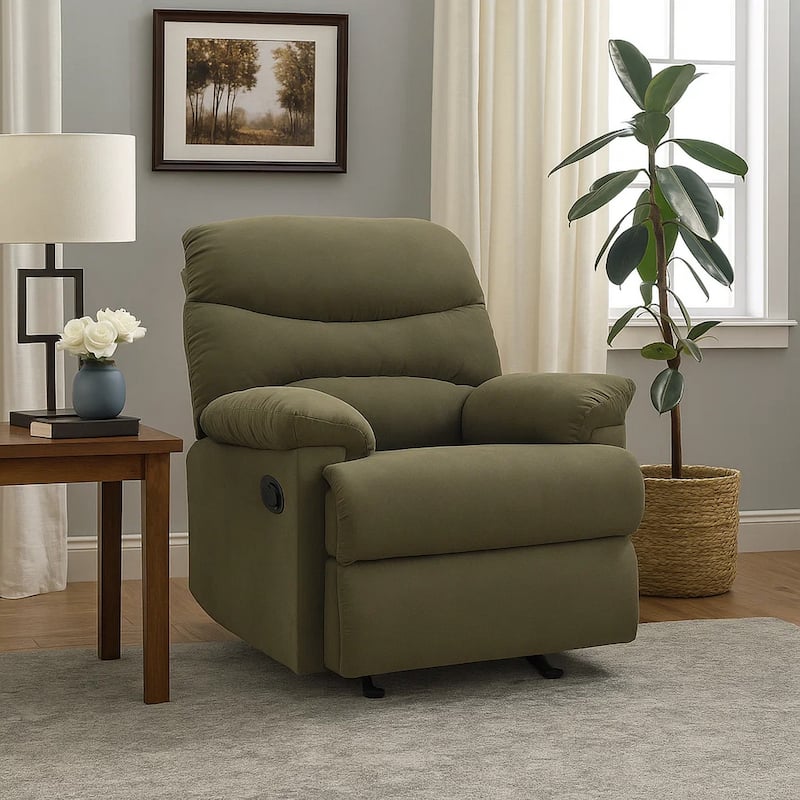 Deby 35 Inch Modern Recliner, Foam Cushioned Seat, Microfiber, Sage Green