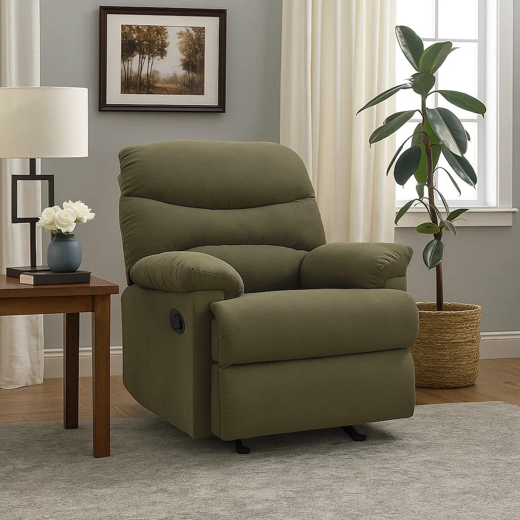 Deby 35 Inch Modern Recliner, Foam Cushioned Seat, Microfiber, Sage Green