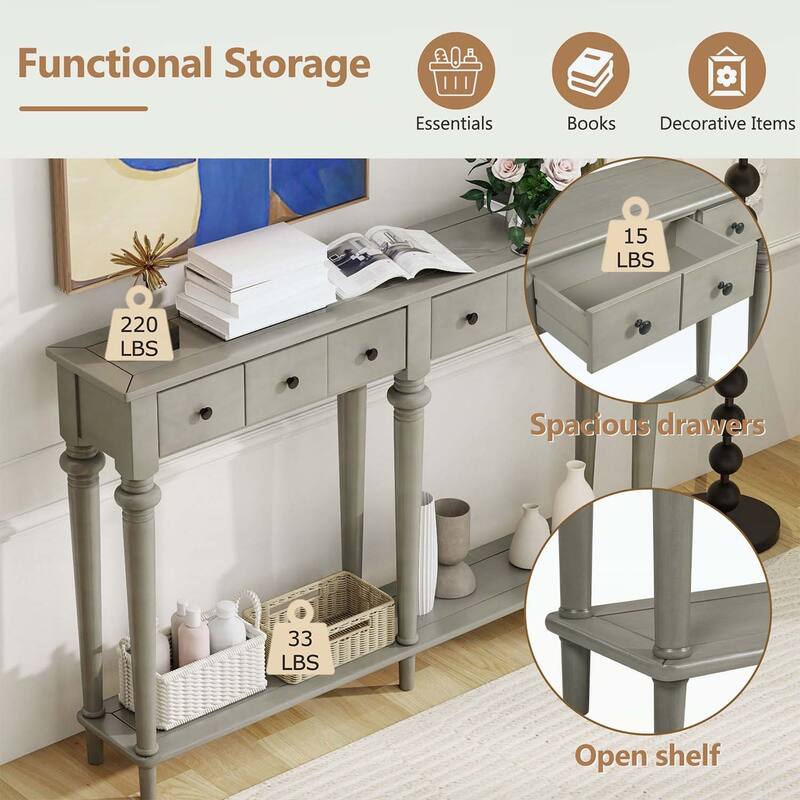 Retro Console Table with Open Shelf for Entryways,Living Rooms,and Hallways