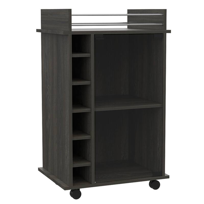 TUHOME Dukat Bar Cart,Two Shelves, Six Built-in Wine Rack and Four Casters - N/A - Espresso
