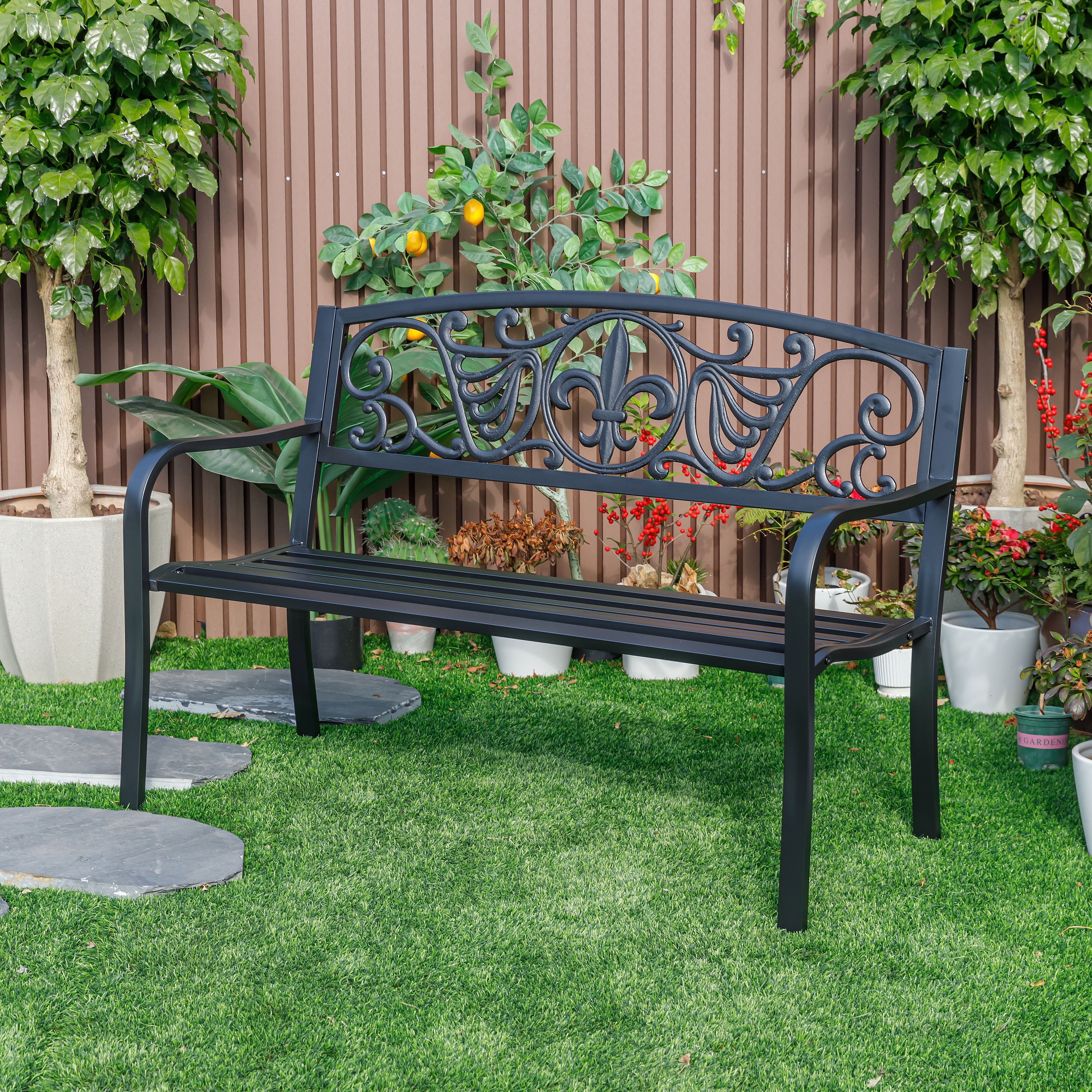 Sleek Black - Steel and Cast Iron Garden Bench in Timeless Black