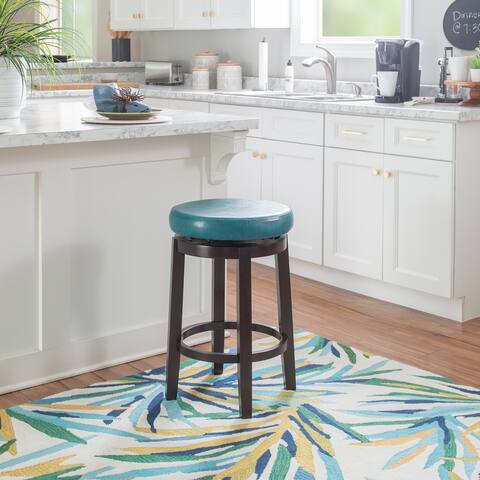 Dorothy Teal Faux Leather Backless Swivel Counter Stool - N/A