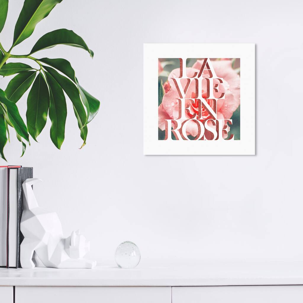 Wynwood Studio Prints Typography and Quotes La Vie En Rose Photo Pink and Pastel Pink Rustic Wall Art Canvas Print
