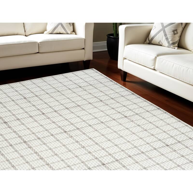 Novi Power Loomed Geometric Modern Non Skid Low Pile Area Rug By HomeRoots - 144' X '110' X '0.25 - 144' X '110' X '0.25 - Gray and Ivory - Rectangle