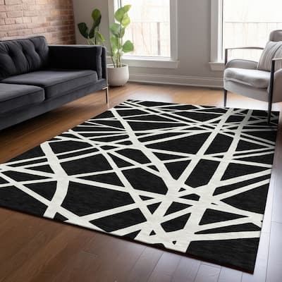 Machine Washable Indoor/ Outdoor Abstract Contemporary Chantille Rug