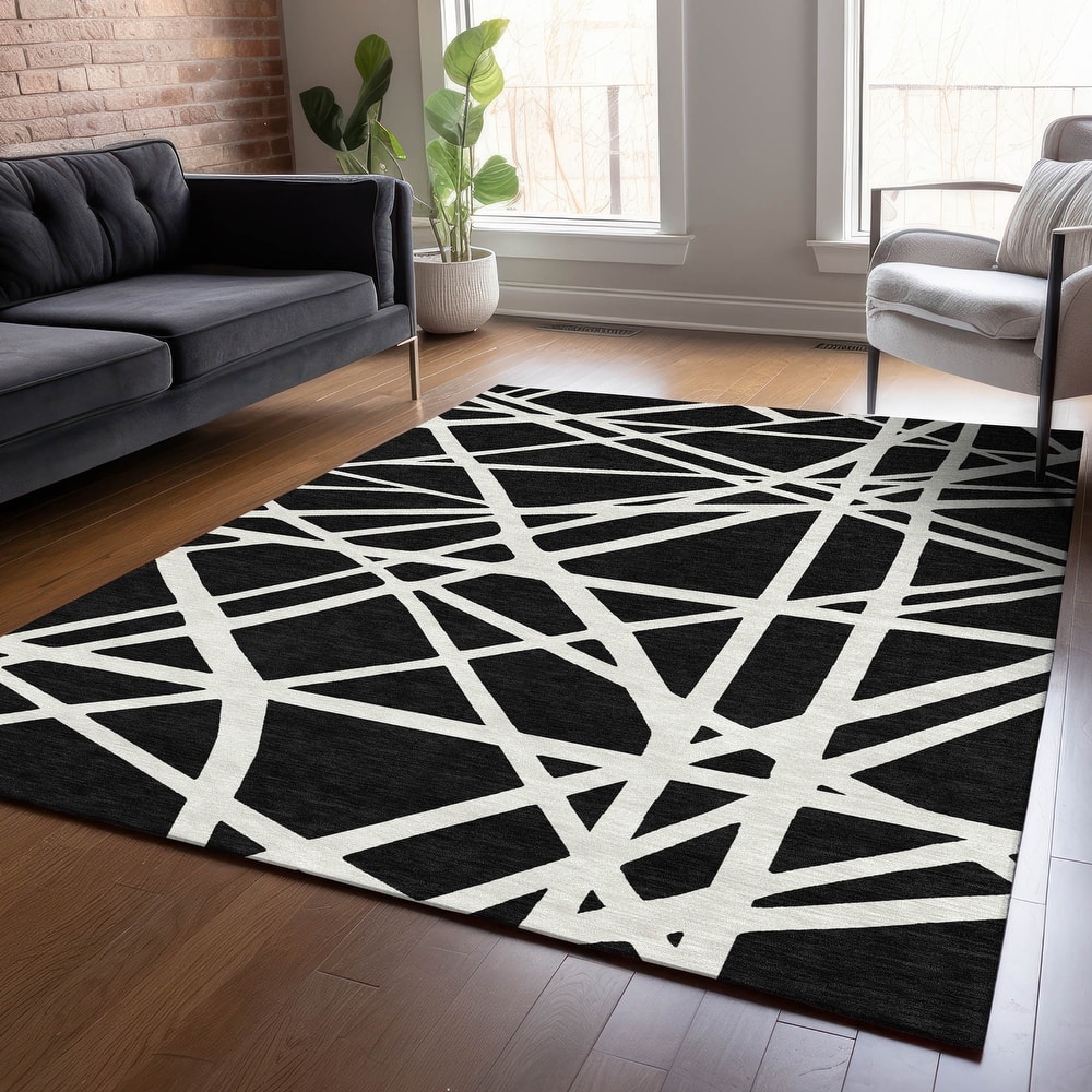 Machine Washable Indoor/ Outdoor Abstract Contemporary Chantille Rug