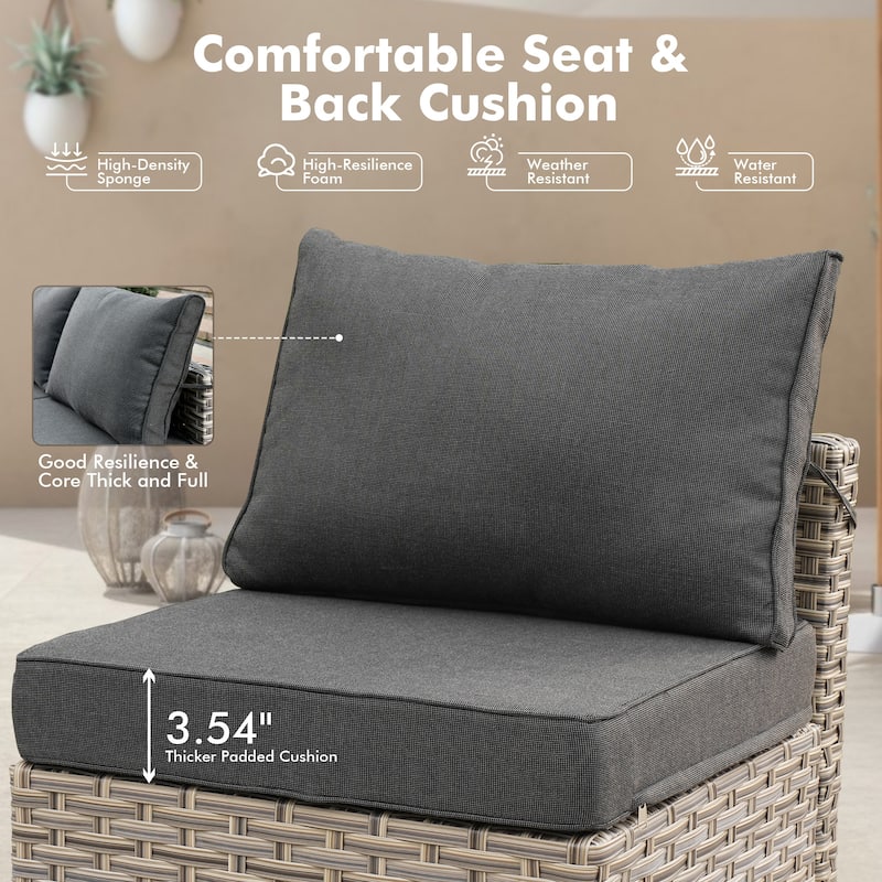 OVIOS 5 Pieces Outdoor Wicker Furniture Set With Solar-Powered Coffee Table