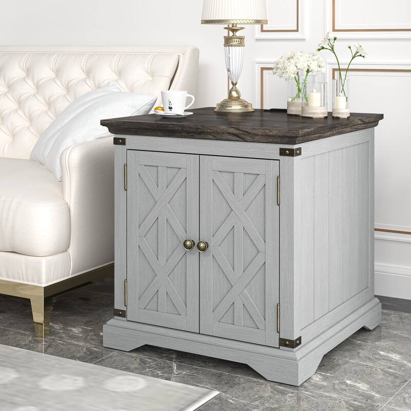 Farmhouse End Table with Charging Station - 25" in Height - Gray