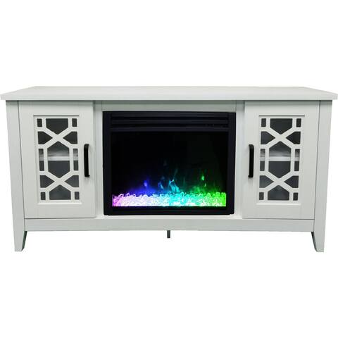 Hanover 56-in. Arcadia Mid-Century Modern Electric Fireplace Heater with Multi-Color Deep Crystal Insert, White - 56 Inch