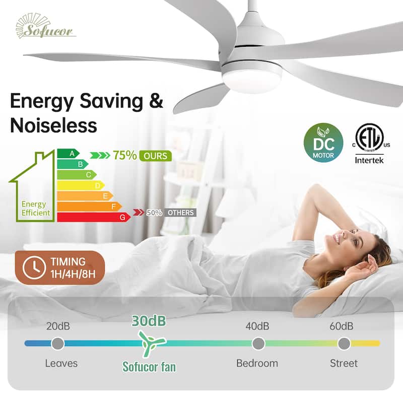 52" Indoor Noiseless Ceiling Fan with Integrated LED Light and Remote