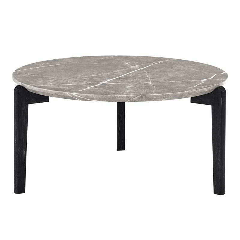 36-Inch Modern Round Coffee Table,Stylish Imitation Marble Top with Durable Rubberwood Legs,Chic Wooden Coffee Table