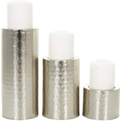 Metal Handmade Pillar Decorative Candle Holder - Set of 3 Silver - CosmoLiving by Cosmopolitan