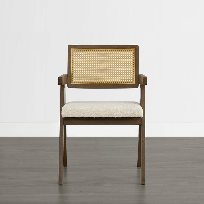 Spruce & Spring Modern American Dining Chair with Woven Rattan Back - Walnut - Set of 2