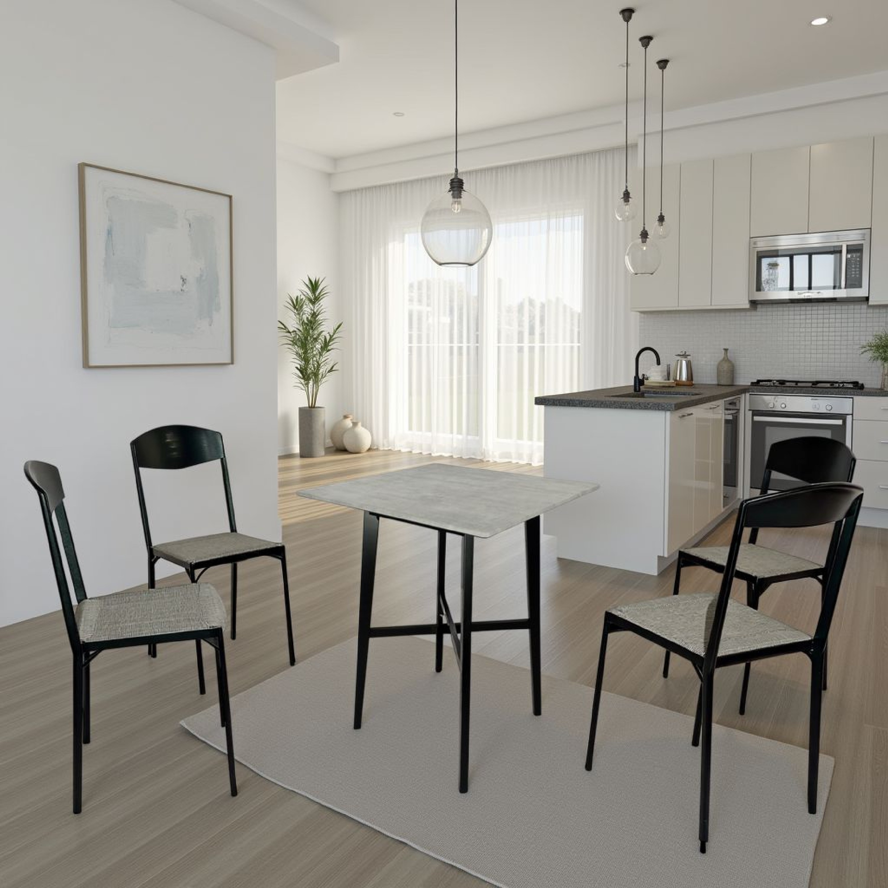 Ashi Bar Height Dining Table, 31 Inch, White Laminate, Black Wood