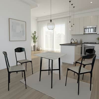 Ashi Bar Height Dining Table, 31 Inch, White Laminate, Black Wood Frame