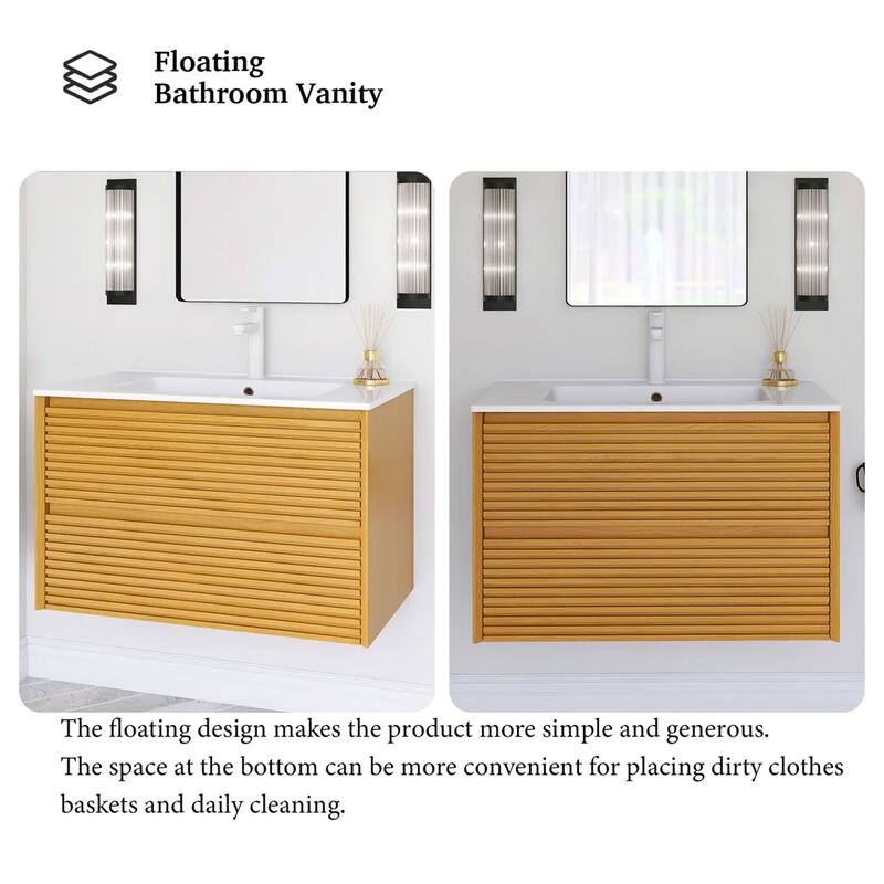 Wall-Mounted Bathroom Vanity with White Ceramic Sink